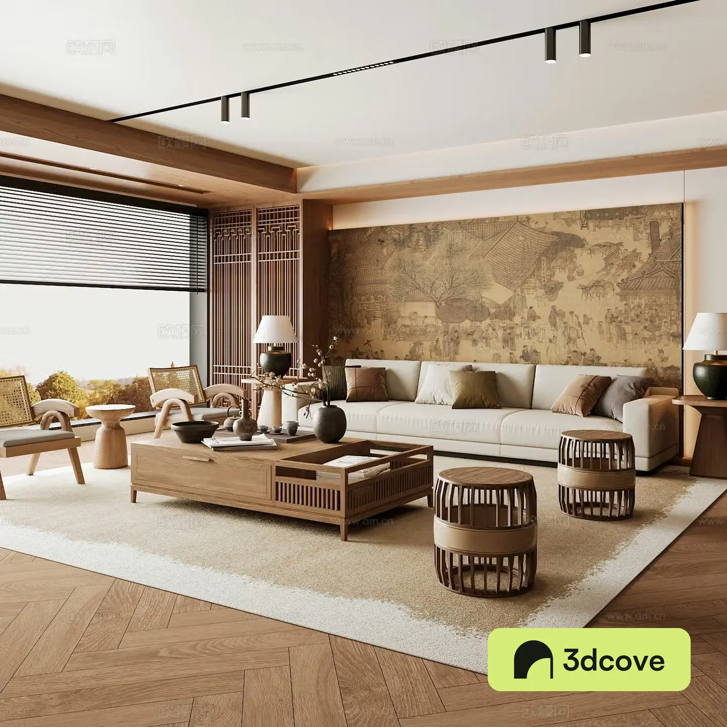 New Chinese Song style living room Chinese sofa combination Song style aesthetics Solid wood coffee table Chinese background