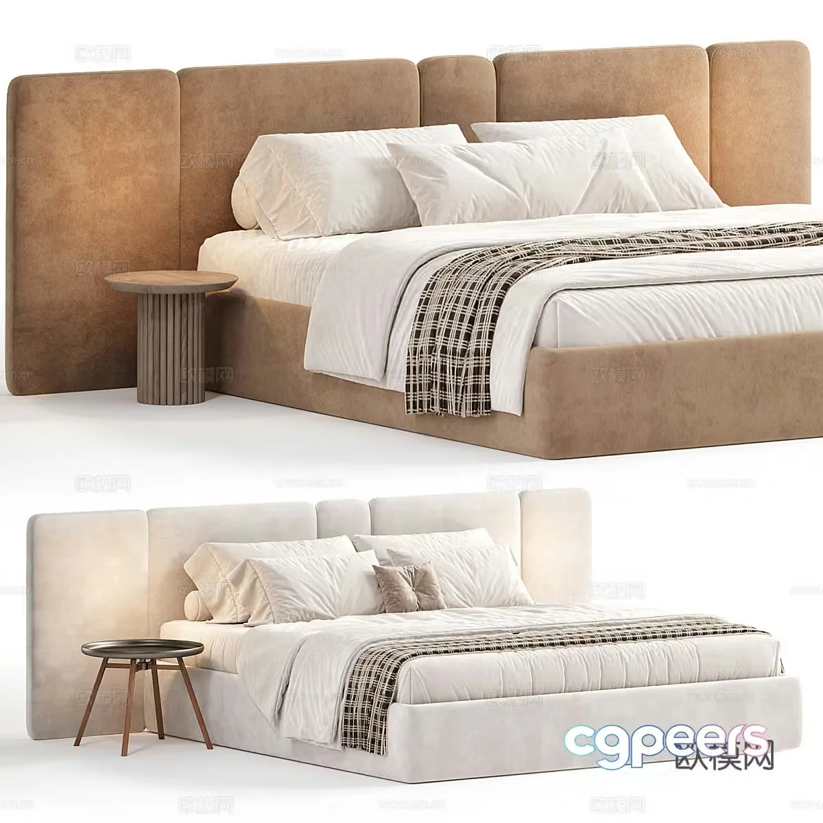 Modern Cream Style Optima Decoreo Fabric Double Bed 3D Model