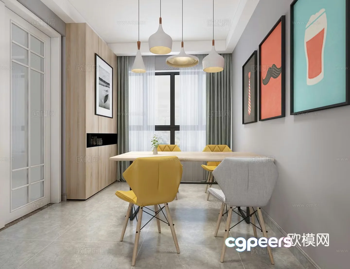 Modern minimalist living restaurant 3d model
