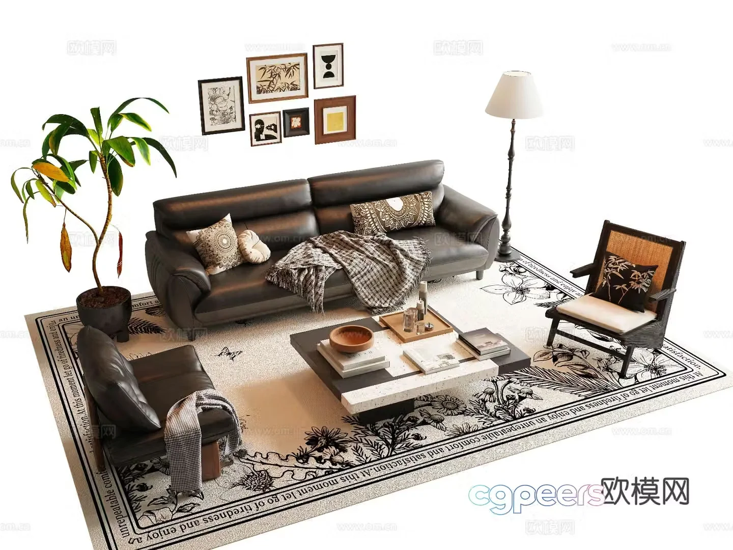 French sectional sofa 3d model