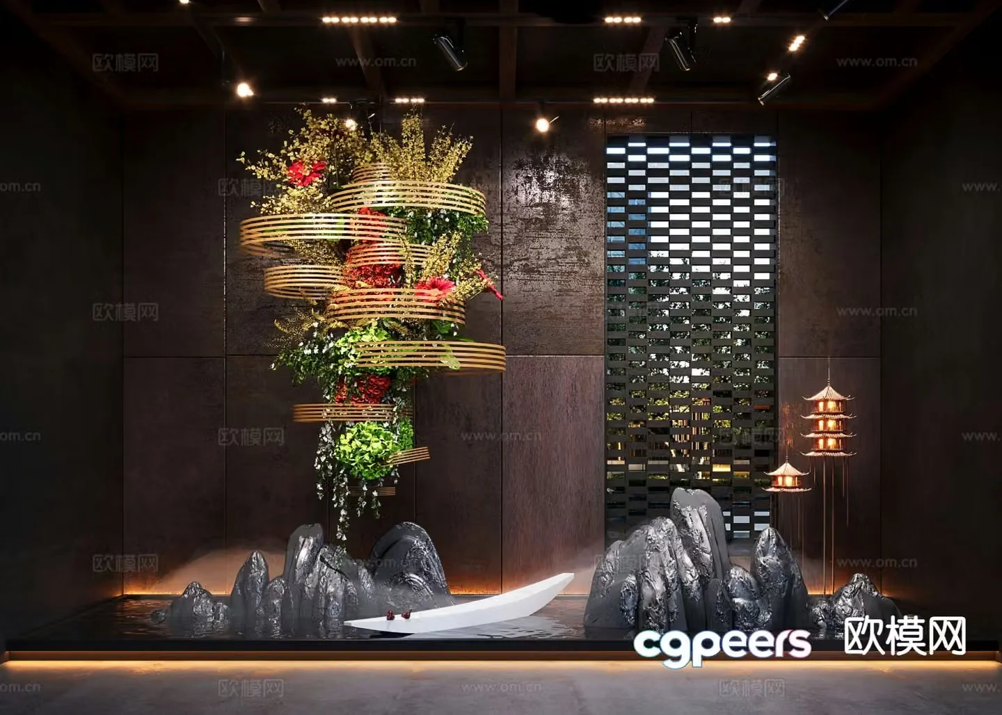 New Chinese style indoor landscaping bryophytes hanging plant landscaping 3d model