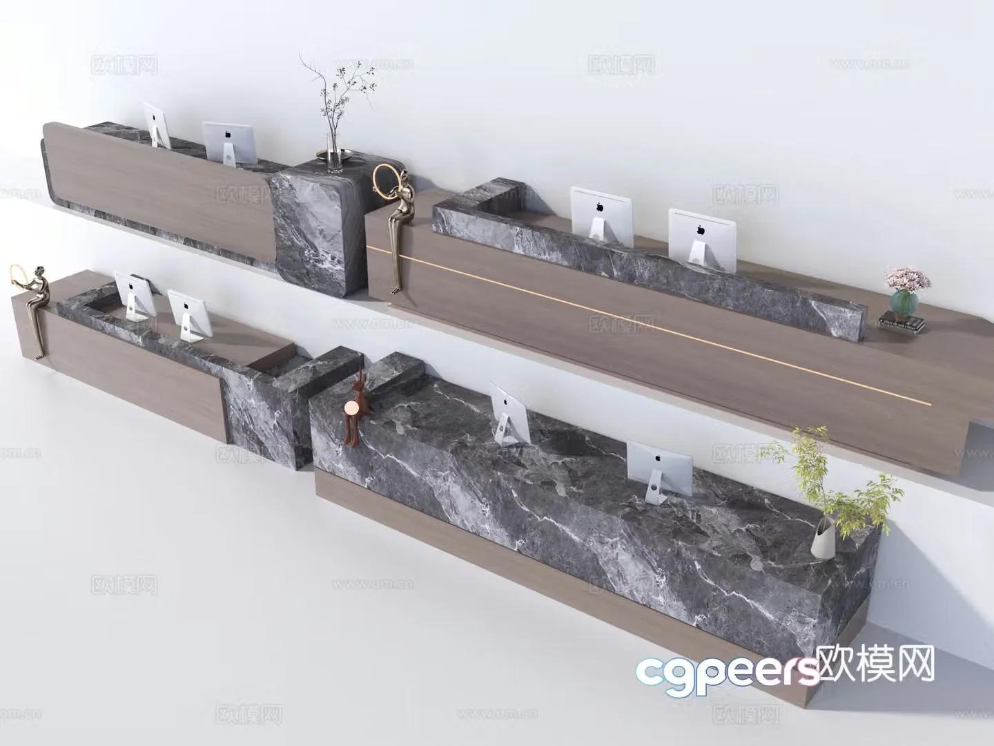 Modern front desk service desk 3d model