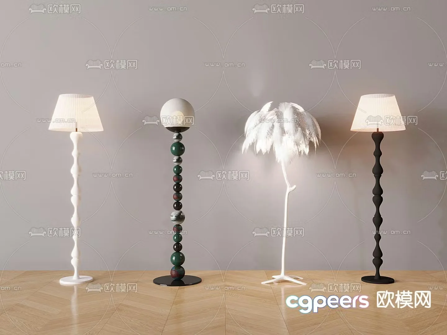 Cream floor lamp feather floor lamp beaded floor lamp 3d model