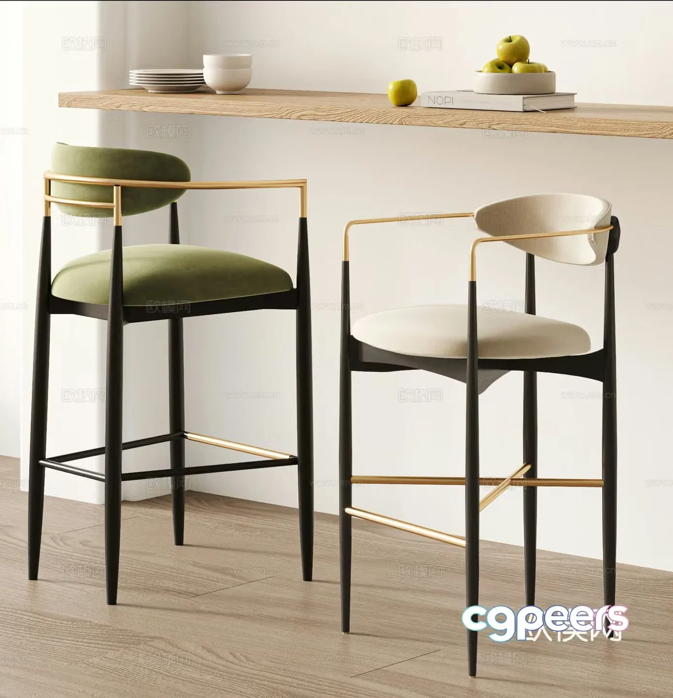 Modern light luxury medieval French bar chair bar stool bar chair combination 3D model