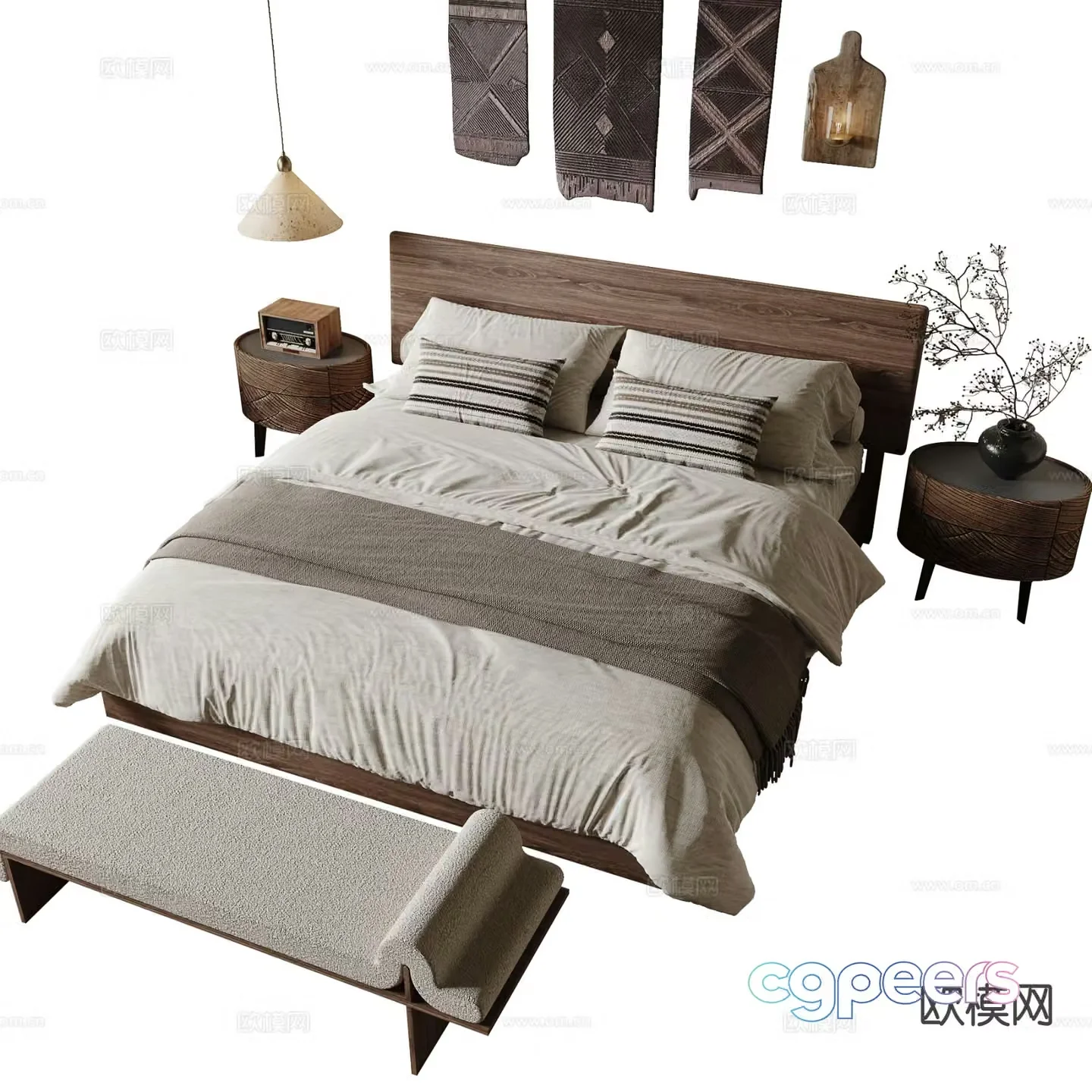 Wabi-sabi double bed 3d model