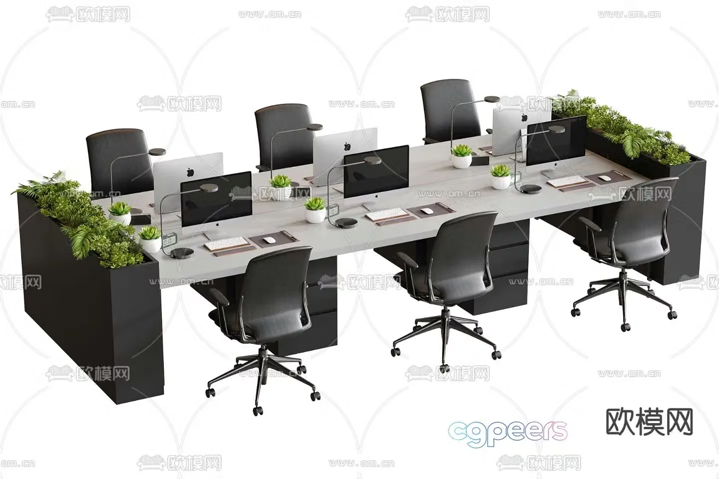 Card space desk staff table office desk and chair 3d model