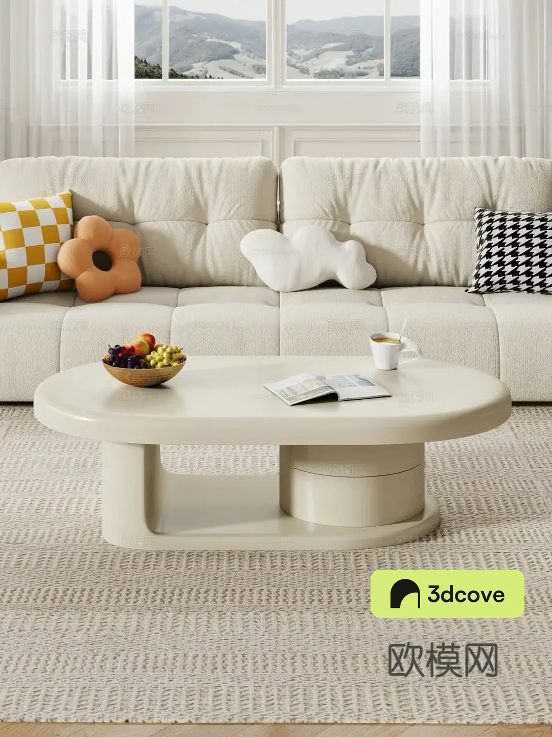 Creamy living room coffee table sofa coffee table combination decoration