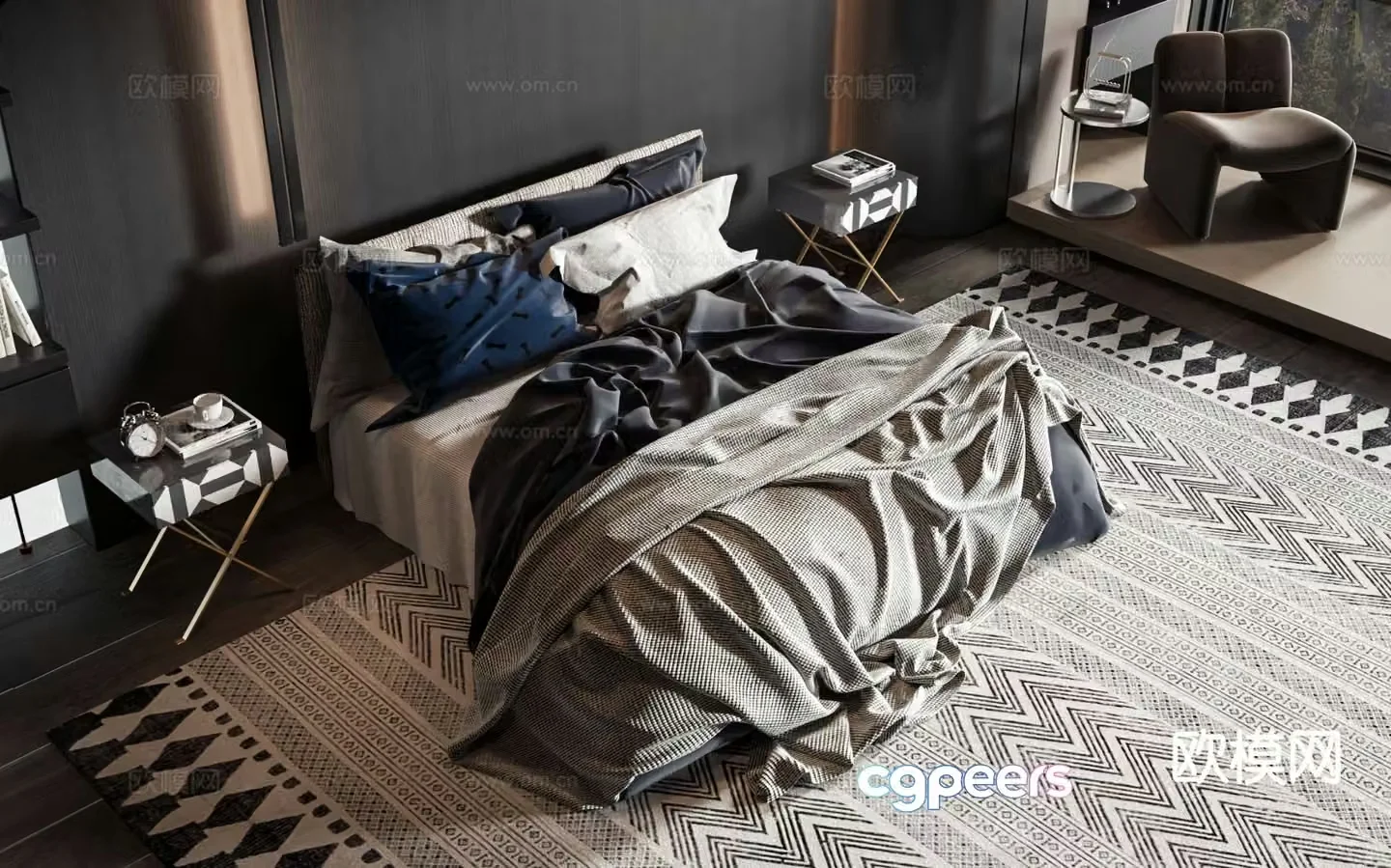 Modern double bed 3d model