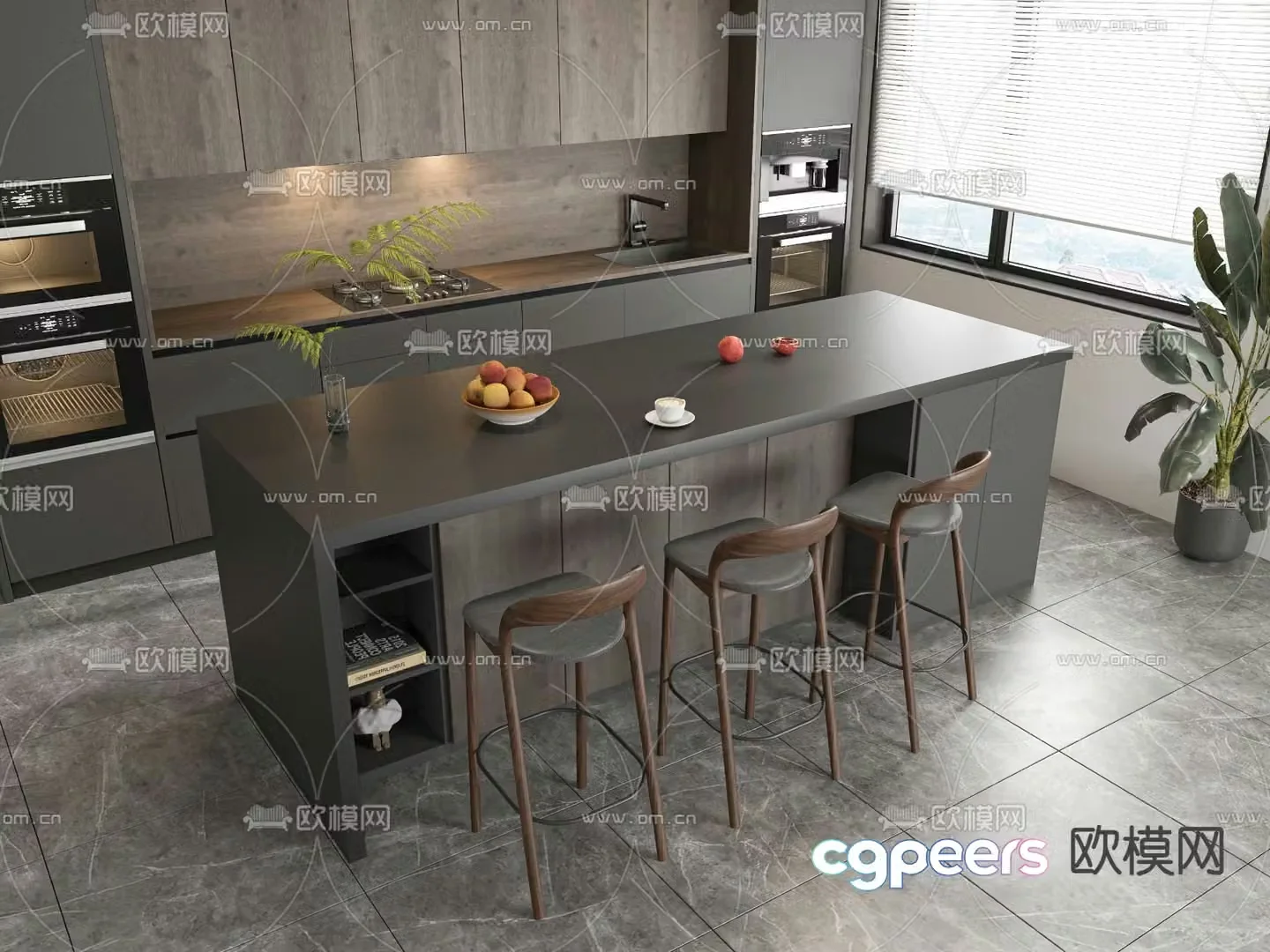 Island table cabinet bar 3d model