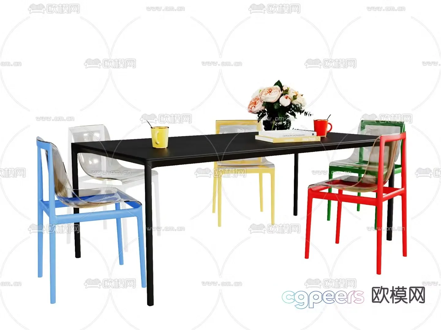 Bauhaus dining table and chairs 3d model