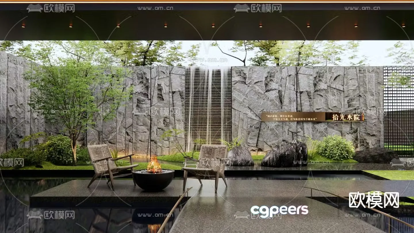 Demonstration area water feature wall rockery water feature falling water feature wall 3D model
