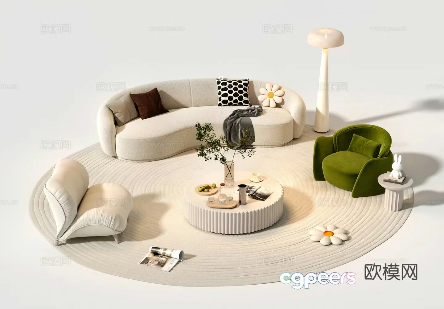 Cream style modular sofa 3d model