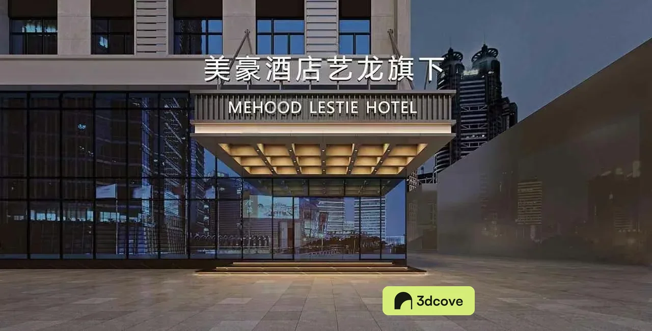 A Hotel Entrance With A Sign