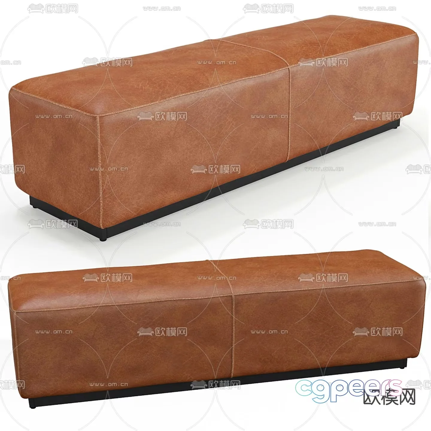 A Brown Leather Ottoman 3D Model – 6493 – VRAY Render