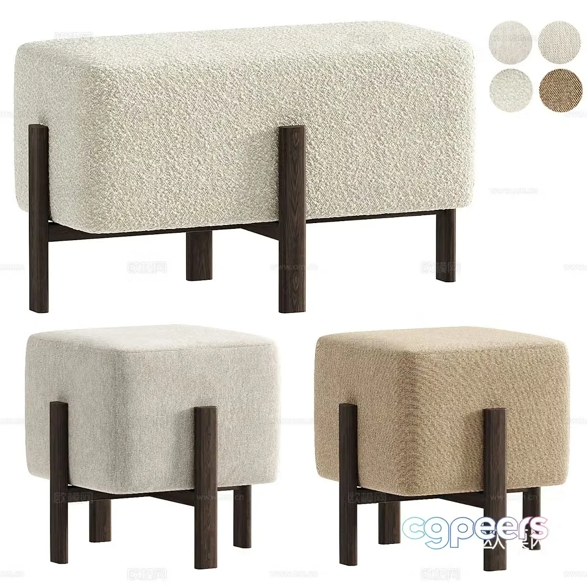 New Chinese style fabric stool 3D model