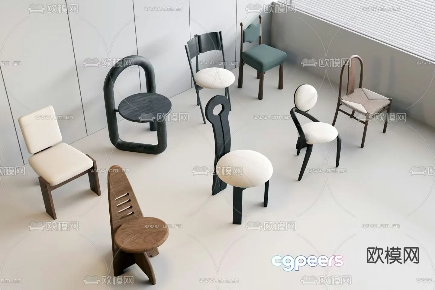 Medieval style solid wood dining chair fabric dining chair 3D model