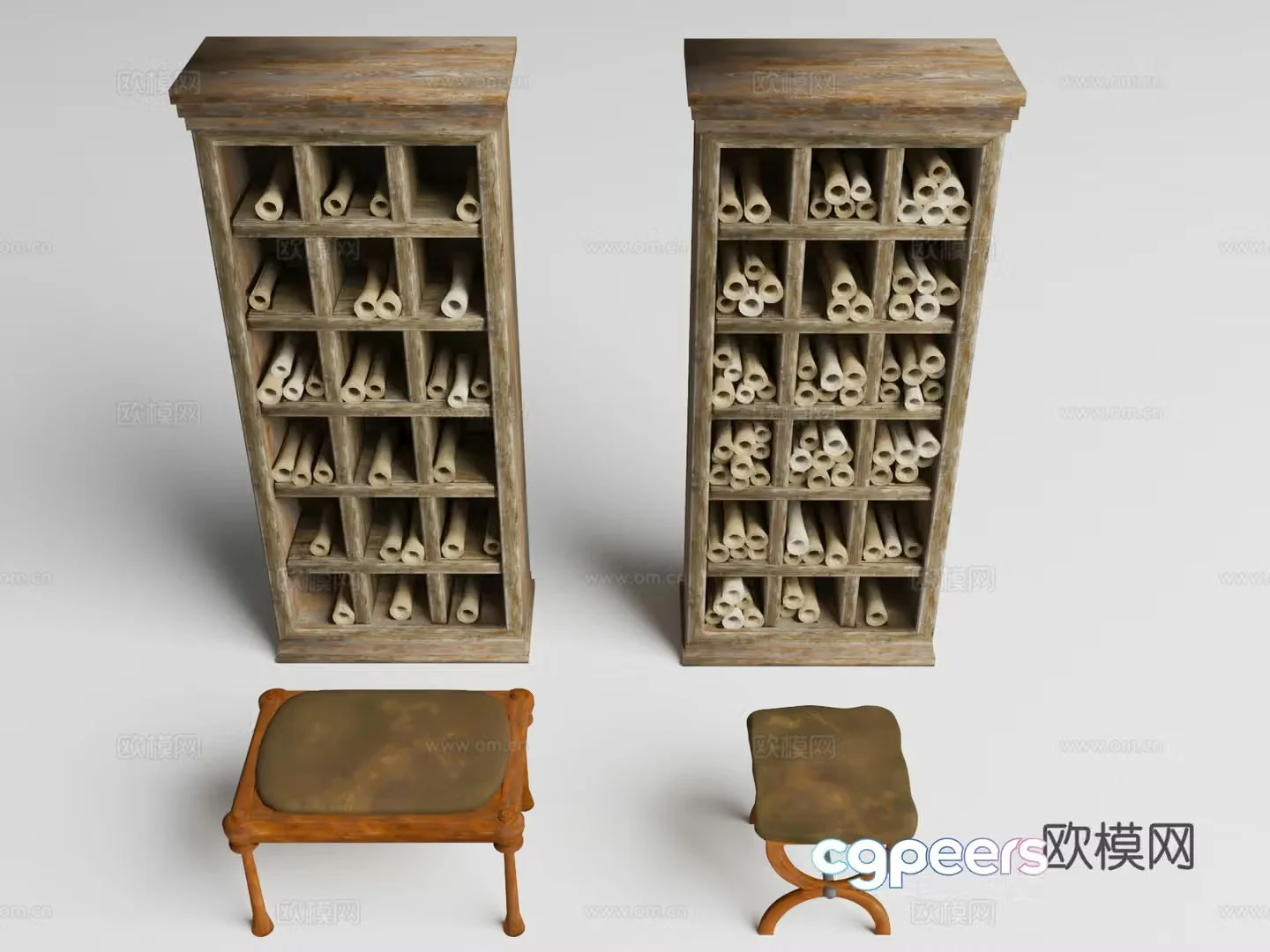 Bookcase Ancient Puffs Library Ancient Bookcase Collection Bookcase 3D Model