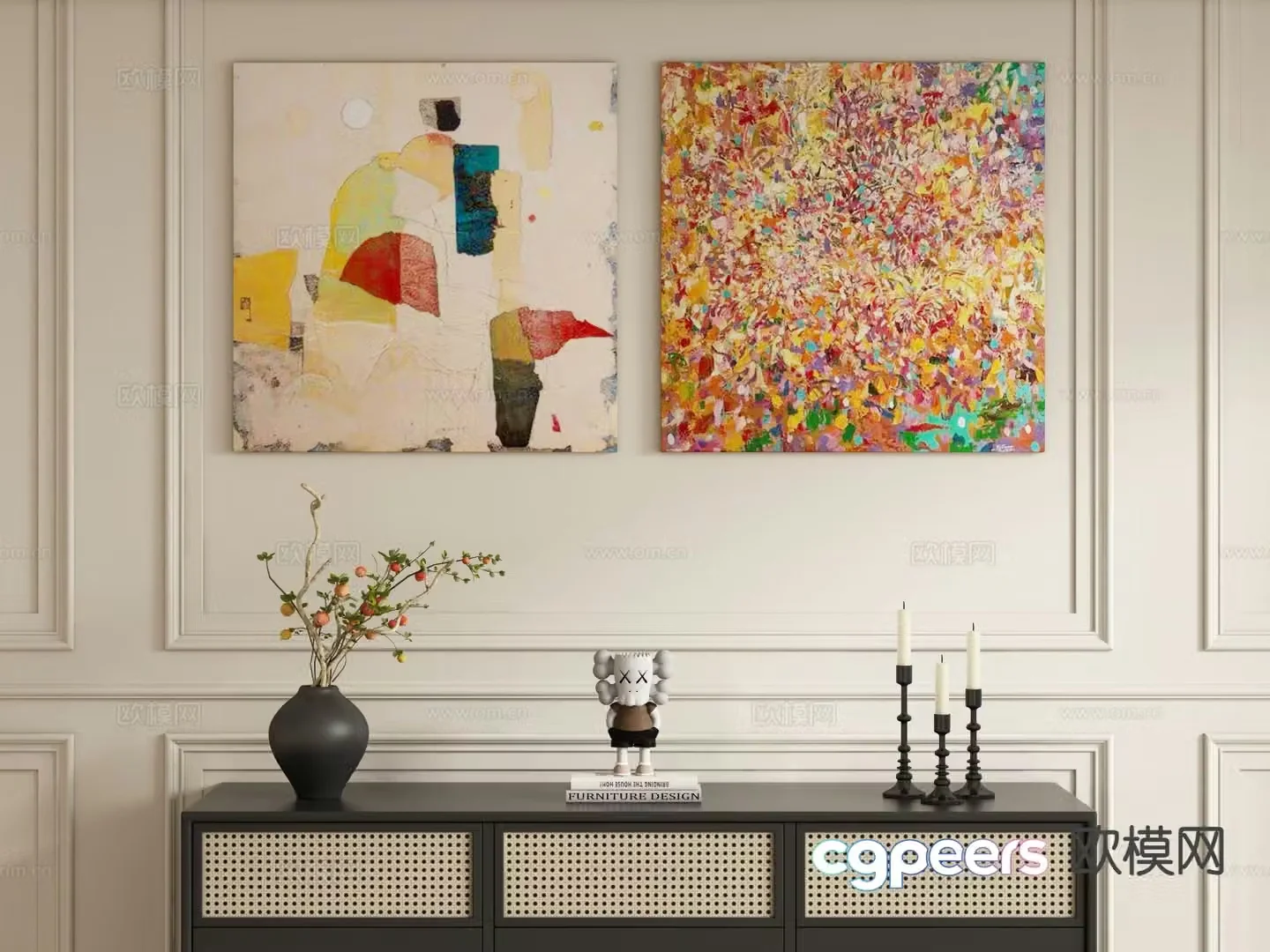 Cream style art painting texture painting decorative painting 3d model