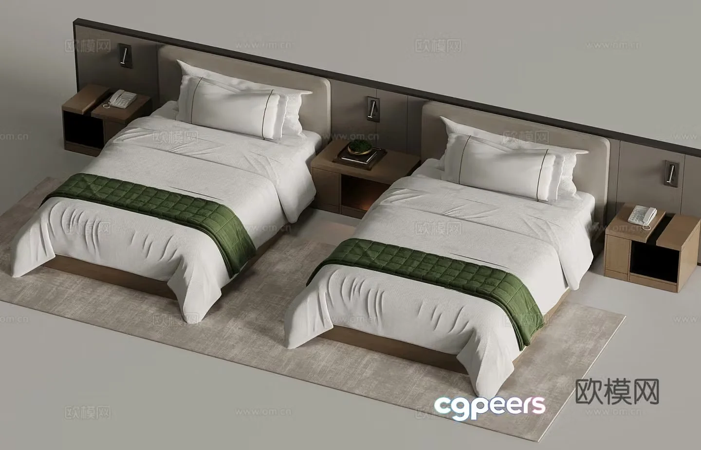 Bed Modern Single Bed Hotel Solid Wood Single Bed Solid Wood Bedside Table 3D Model