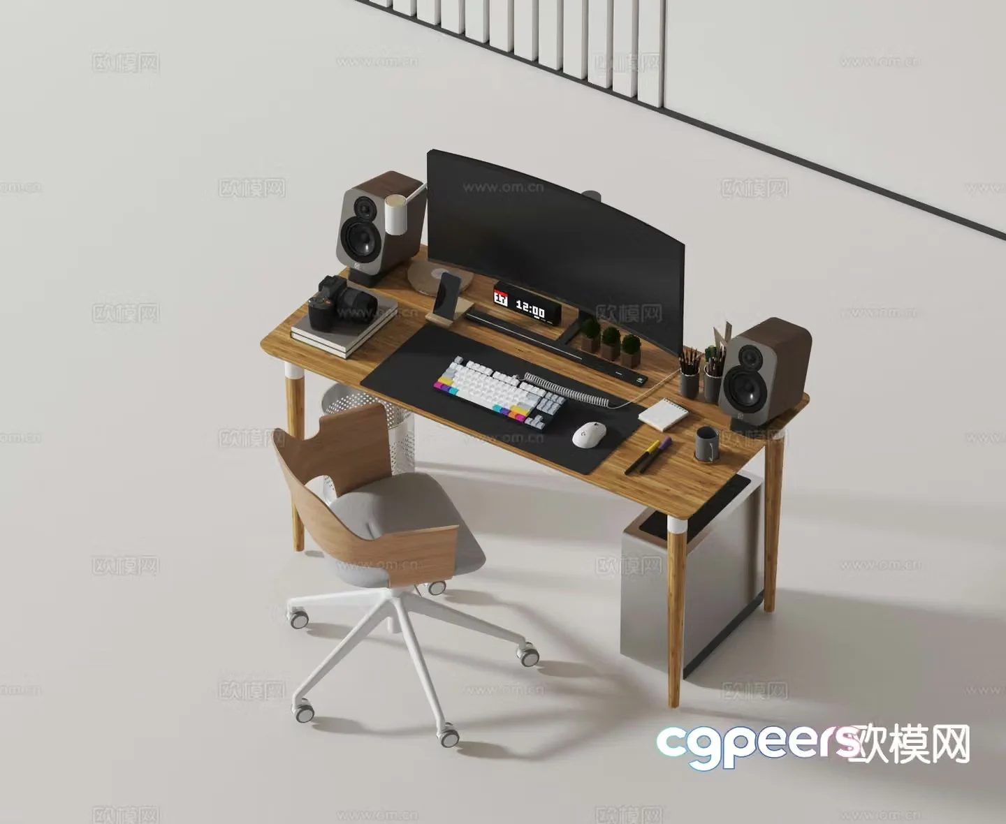 Modern desk desk computer table and chair 3d model