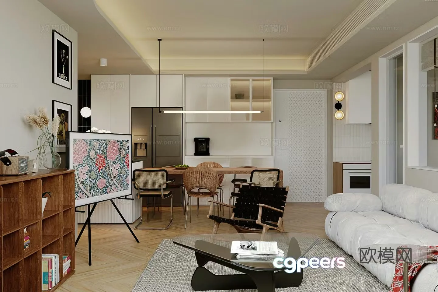 Middle style living restaurant horizontal living restaurant large flat living restaurant sofa and coffee table combination leisure chair 3D model