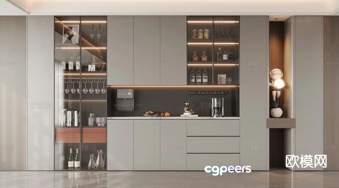 Italian glass wine cabinet 3D model