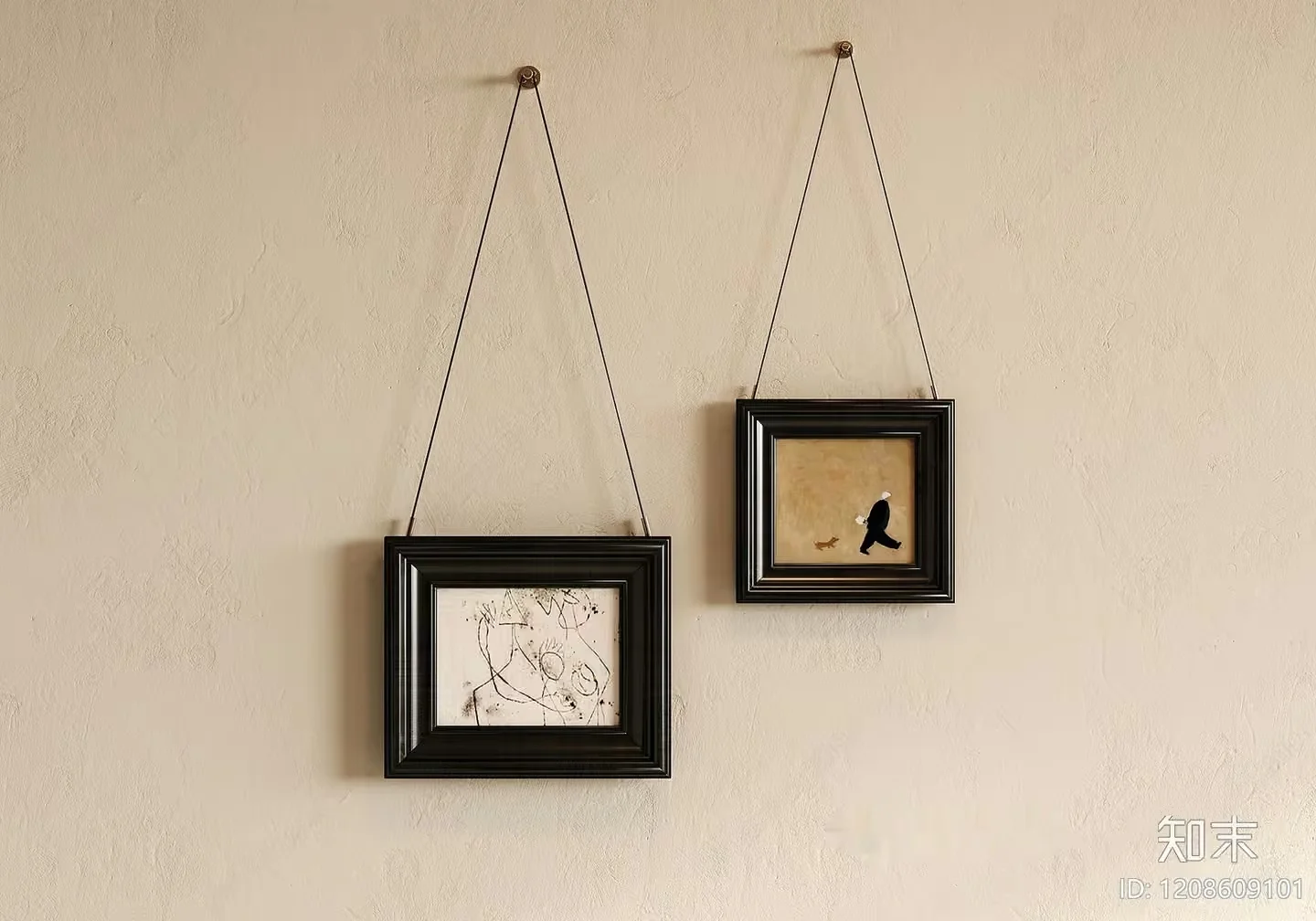 Two Small Framed Pictures Hanging On A Wall 3D Model – 807 – CORONA Render