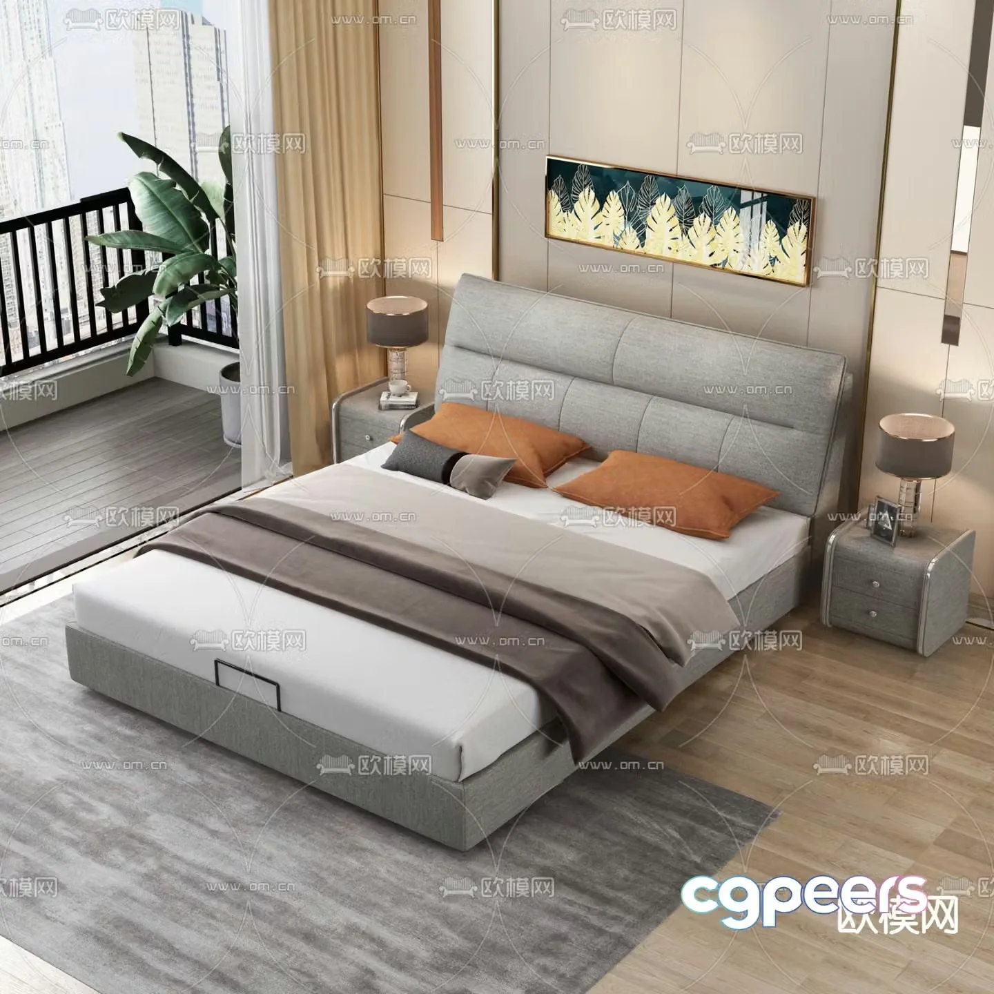 Italian simple bed double bed 3d model