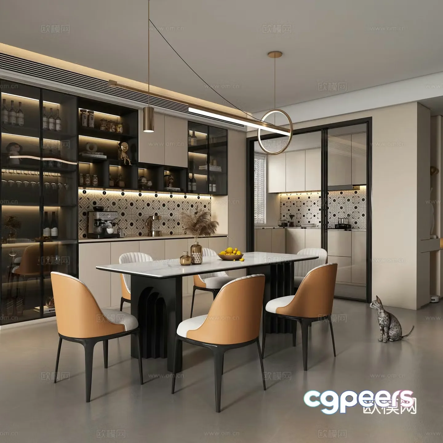 Modern restaurant dining table and chair 3d model