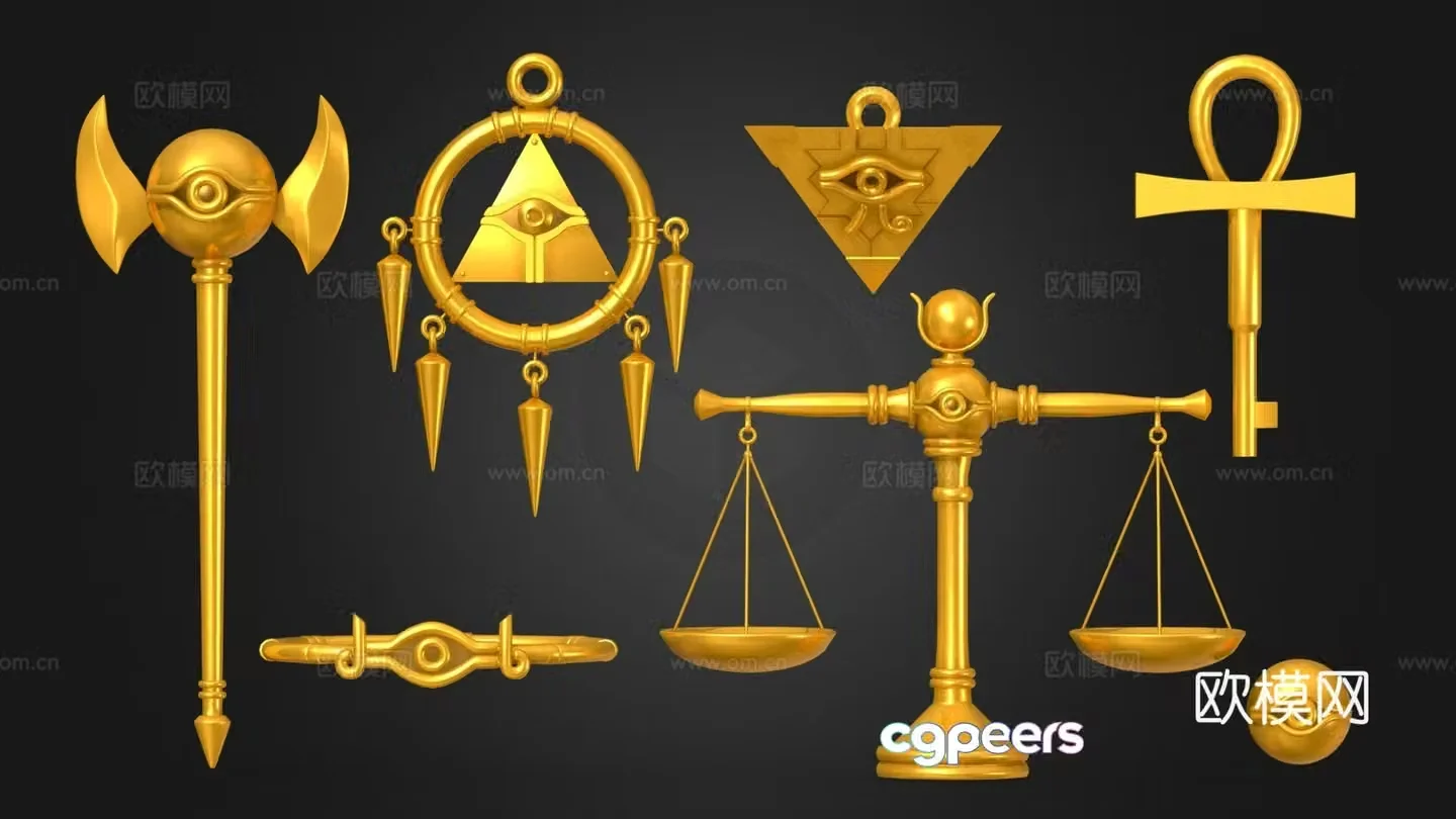 Retro simple European sculpture ornaments Egyptian style gold ornaments Gold sculpture Gold jewelry 3D model