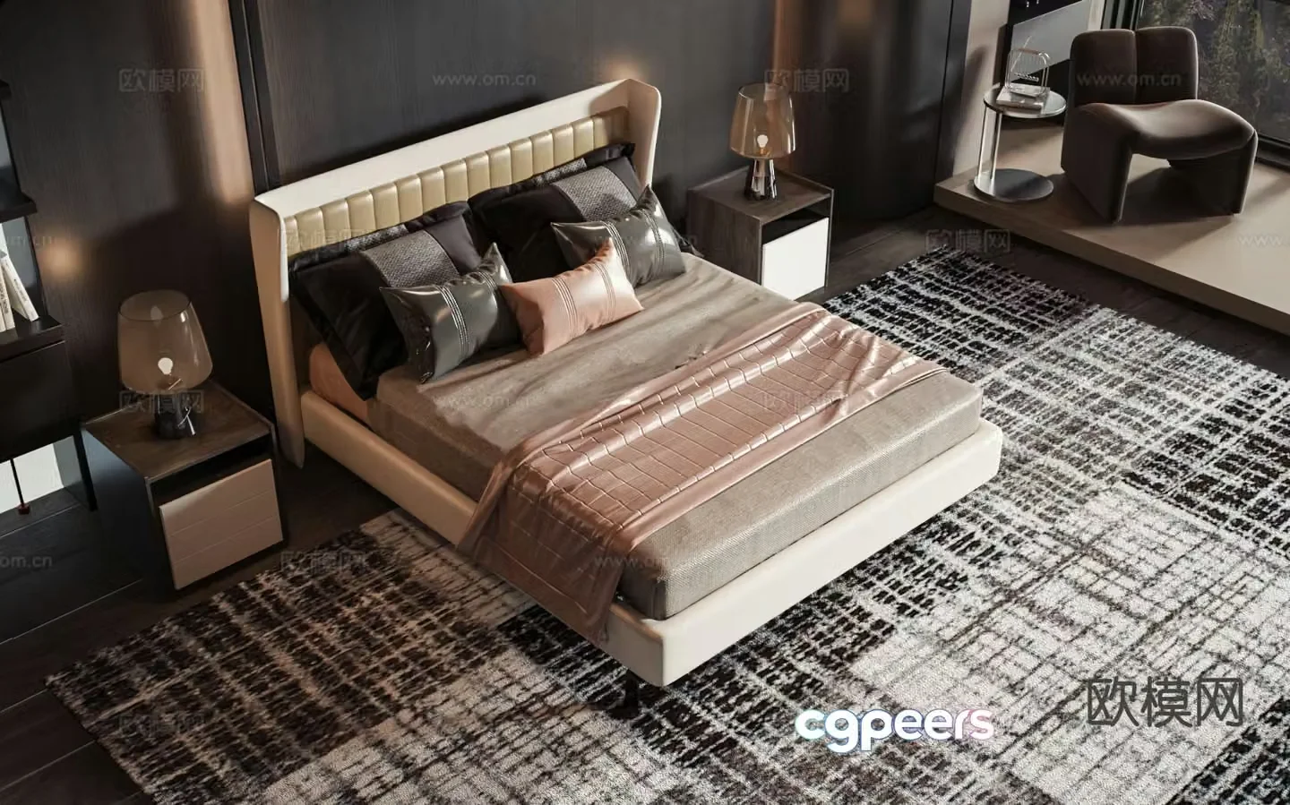 Modern double bed 3d model