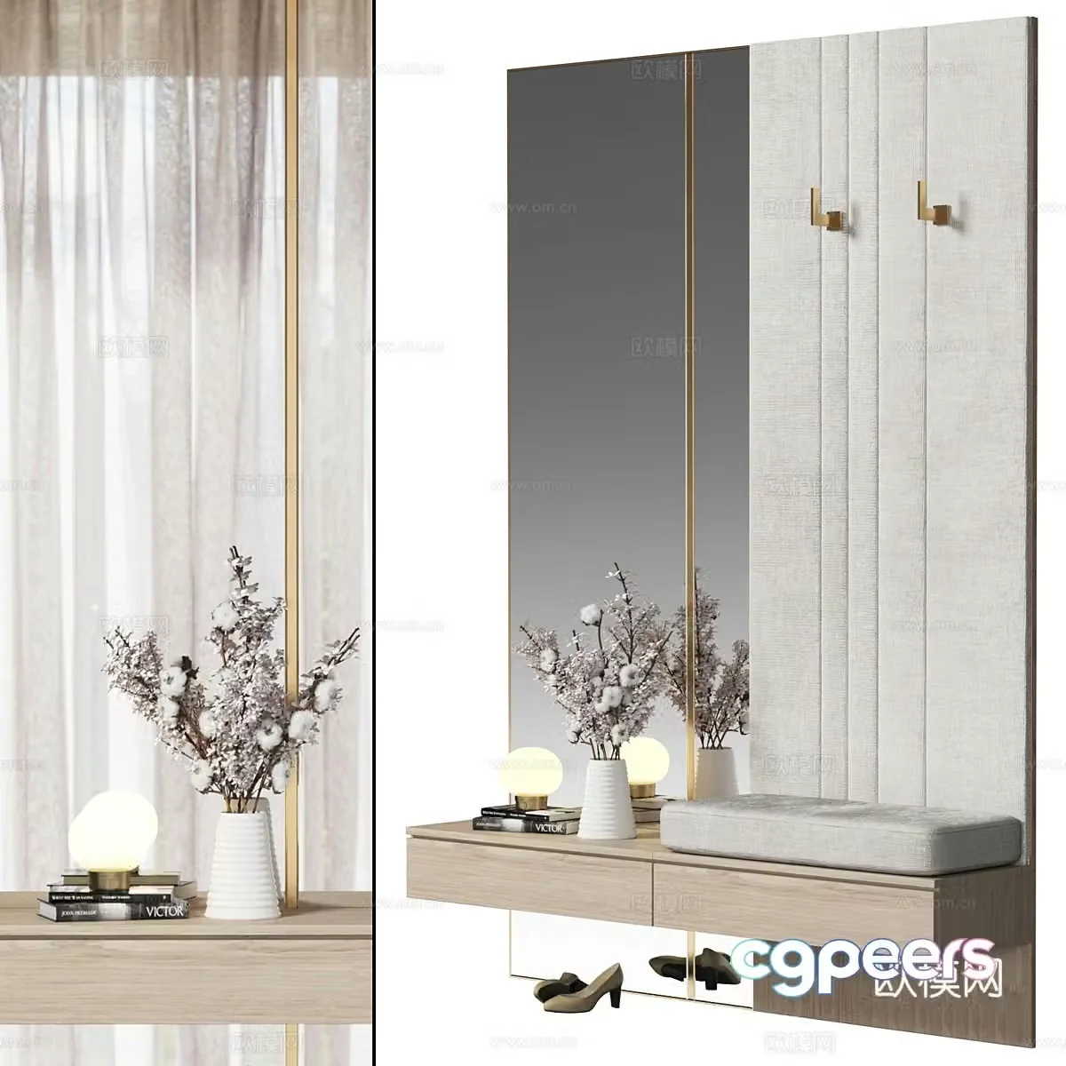New Chinese style porch shoe cabinet 3D model