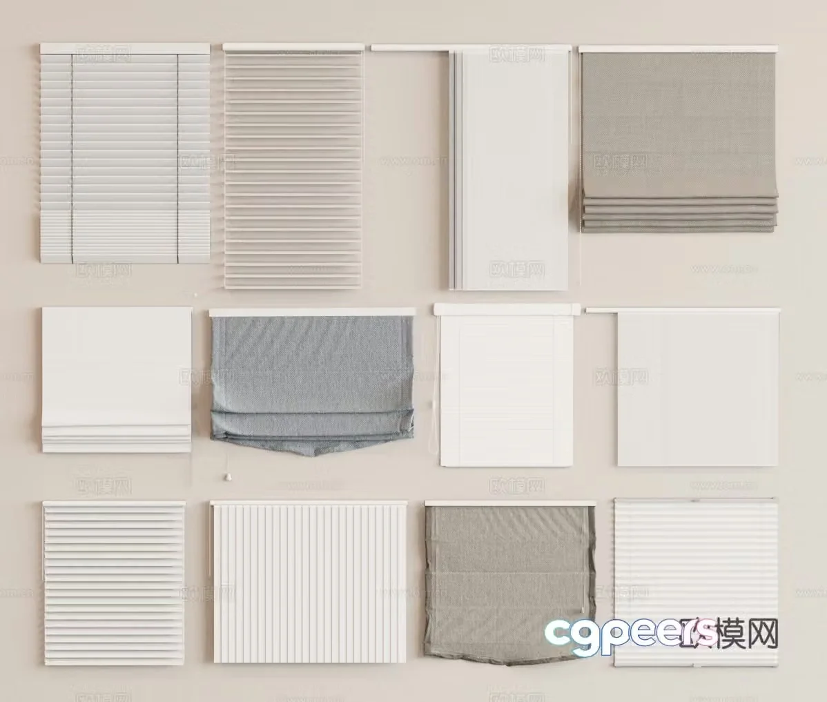 Modern curtains Roman curtains Venetian blinds 3d model