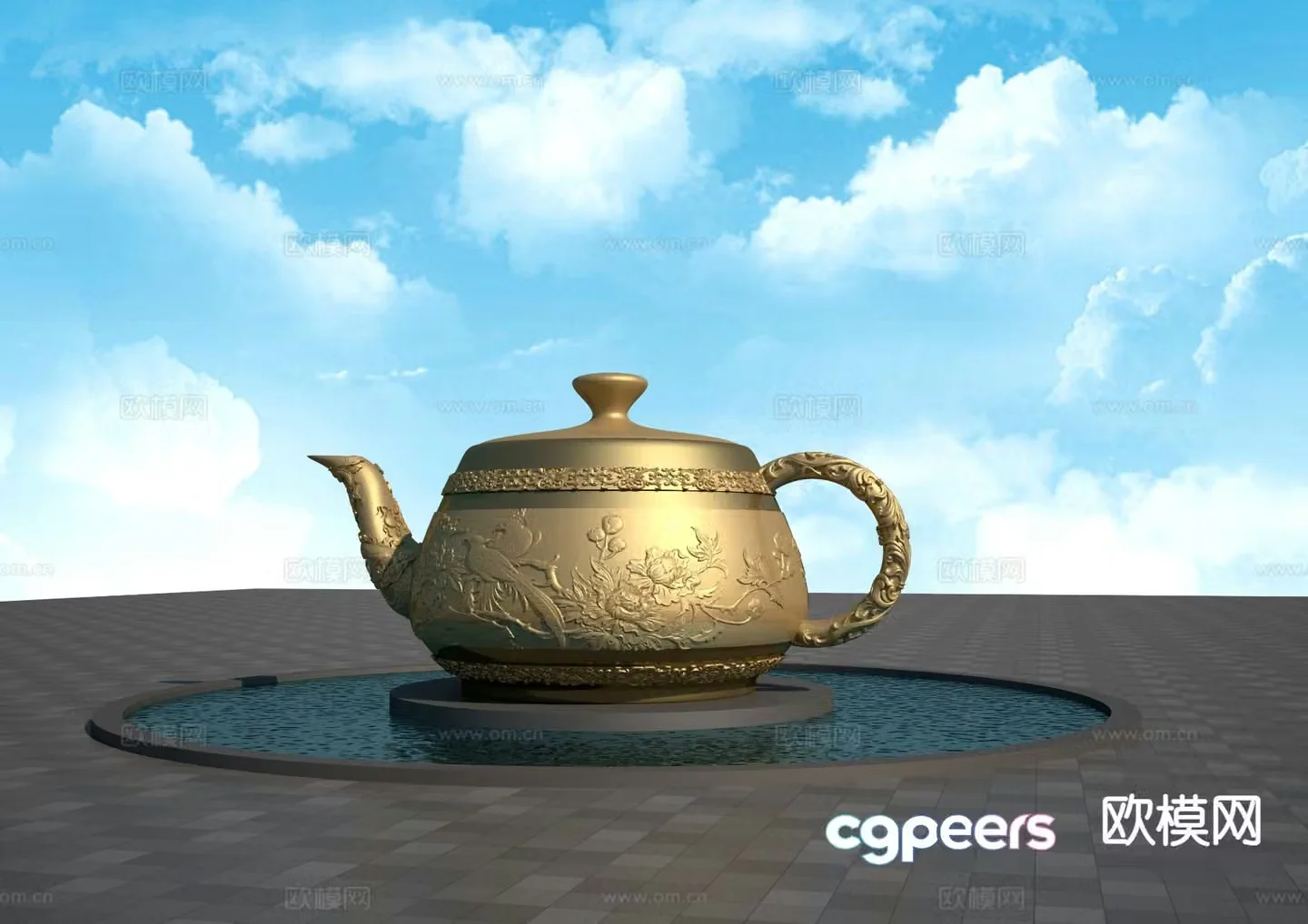 Chinese teapot landscape sculpture 3d model