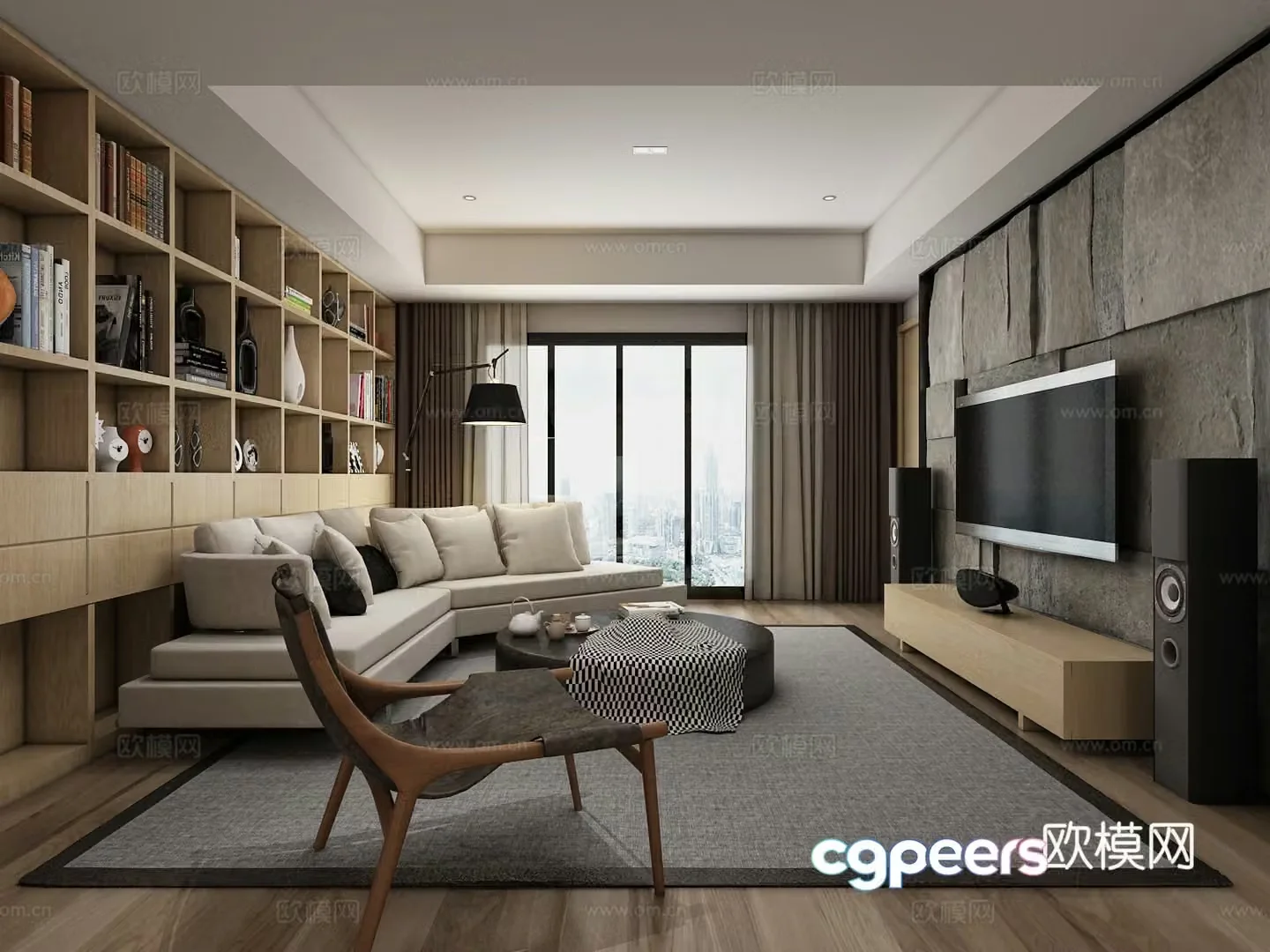 Postmodern simple living room sofa coffee table chandeliers TV cabinet painting side cabinet 3d model