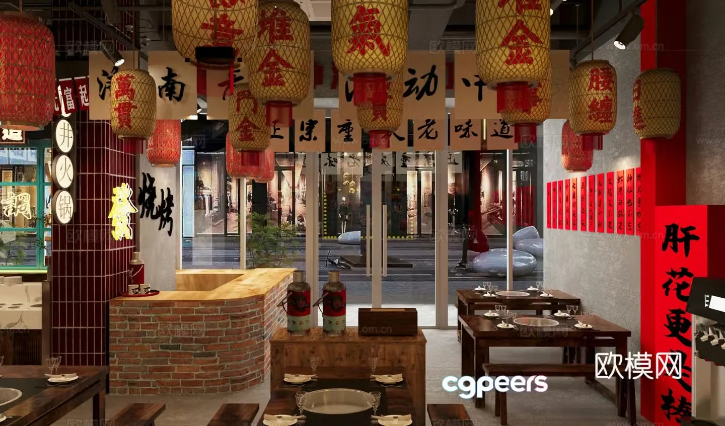 Industrial style hot pot restaurant barbecue restaurant 3d model