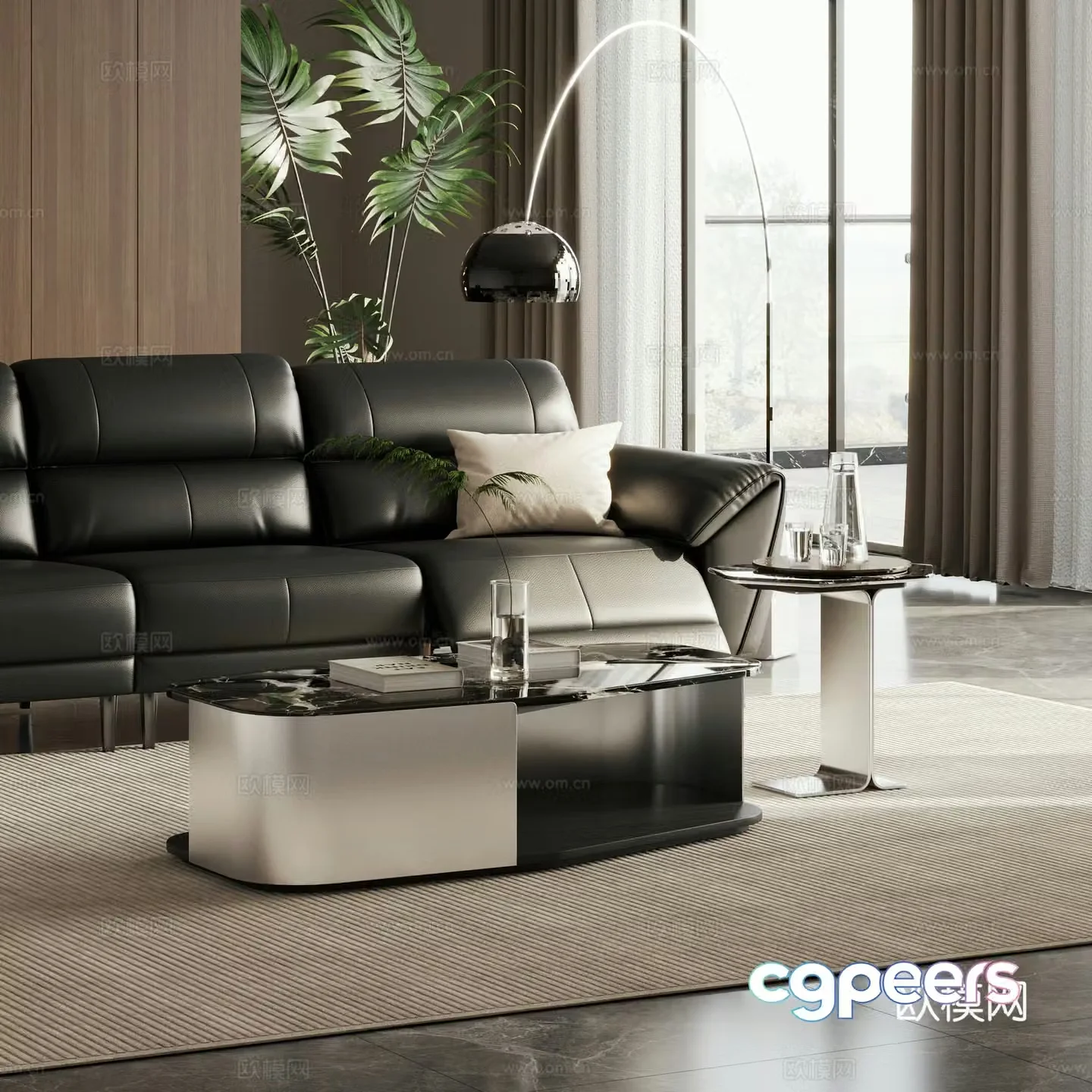 Italian coffee table side combination marble coffee table luxury stone coffee table combination 3D model