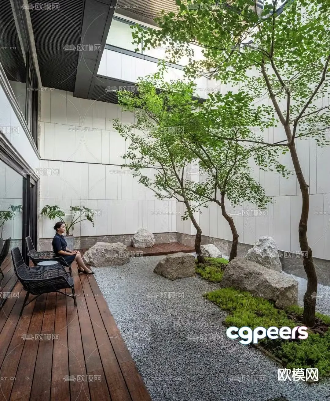 Villa courtyard patio garden 3d model