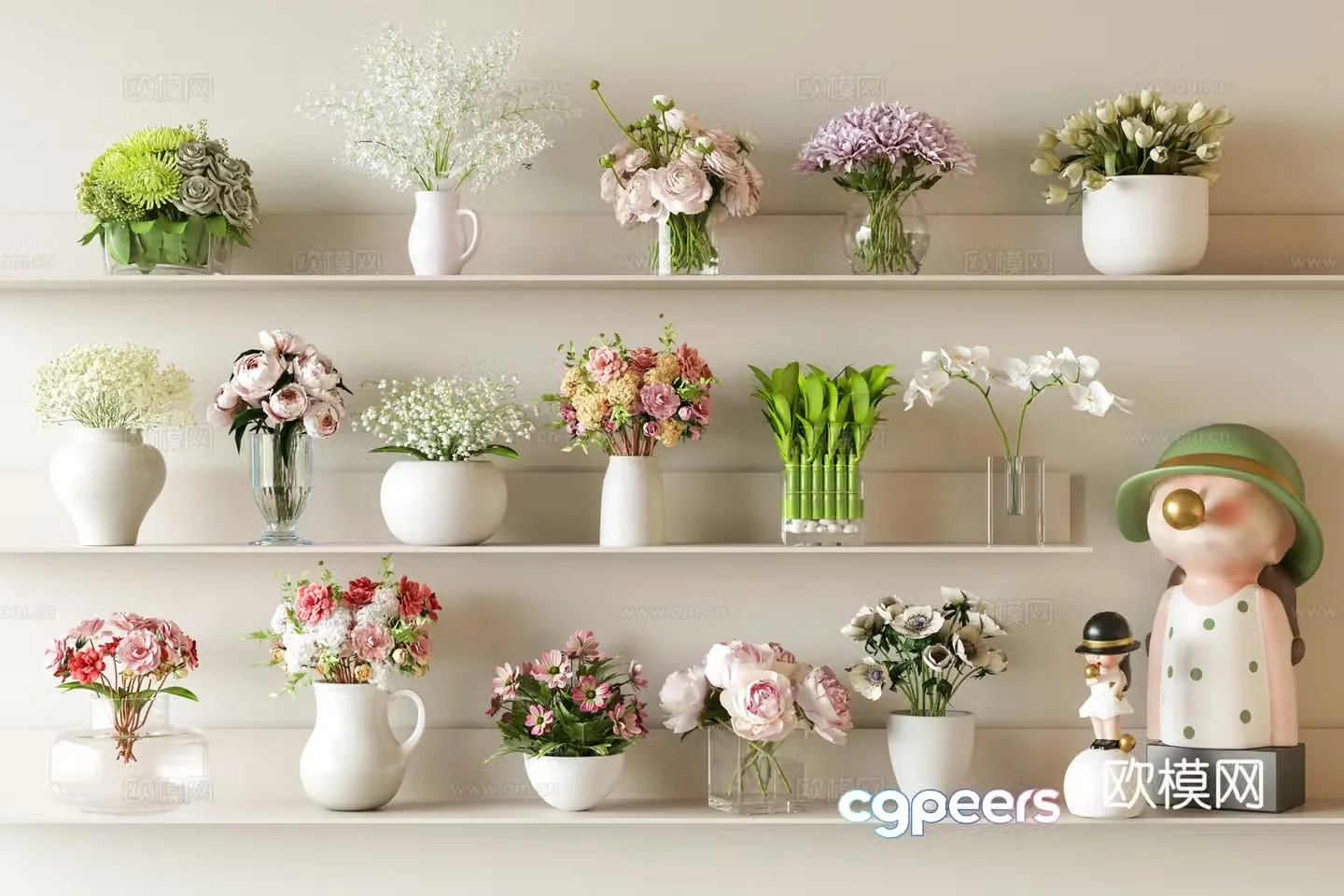 Modern vase Floral art immortal flower rose 3d model