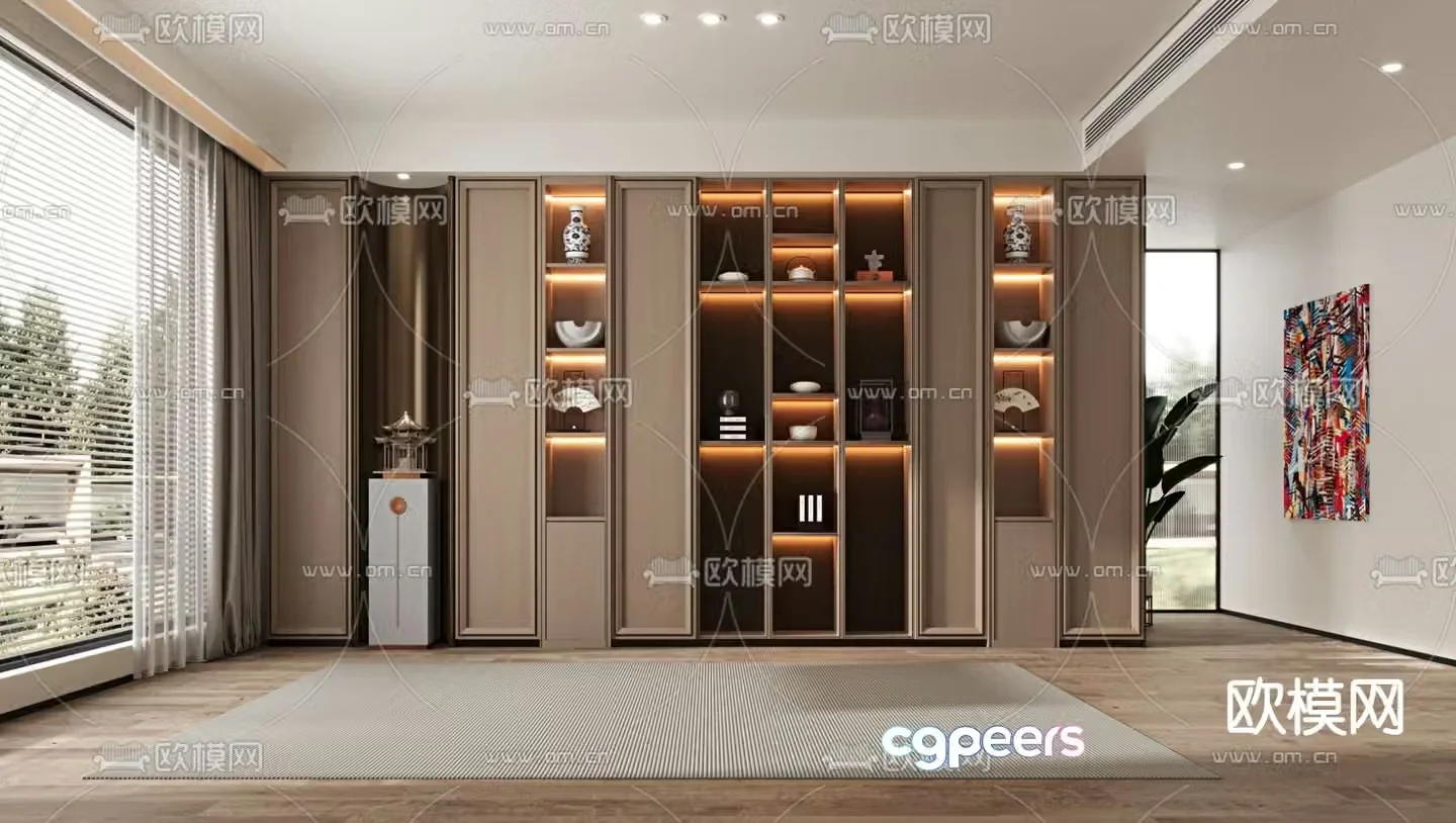 New Chinese style decorative cabinet bookcase 3d model