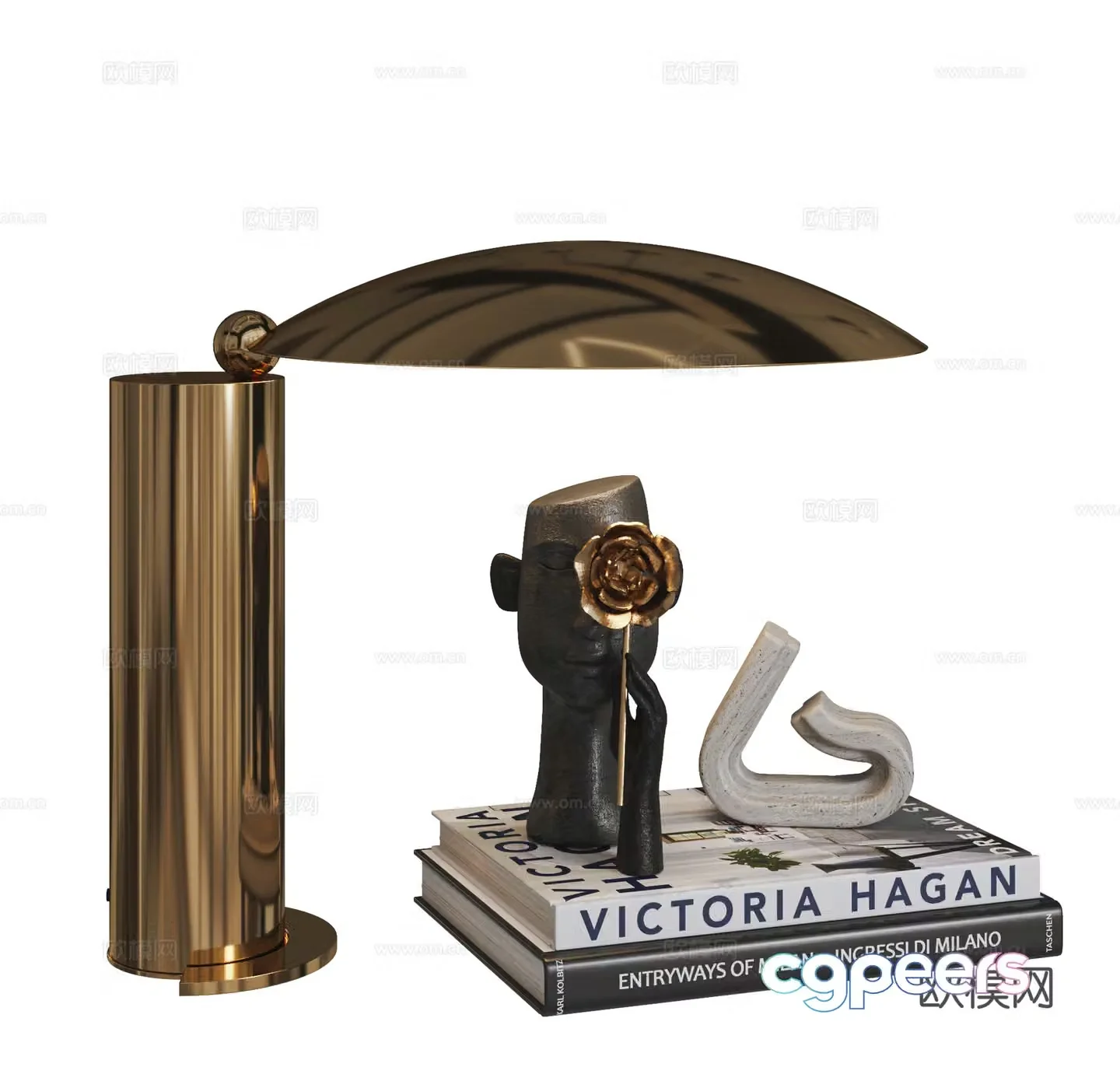 Modern Italian light luxury desk lamp metal desk lamp sculpture ornaments books ornaments combination 3D model