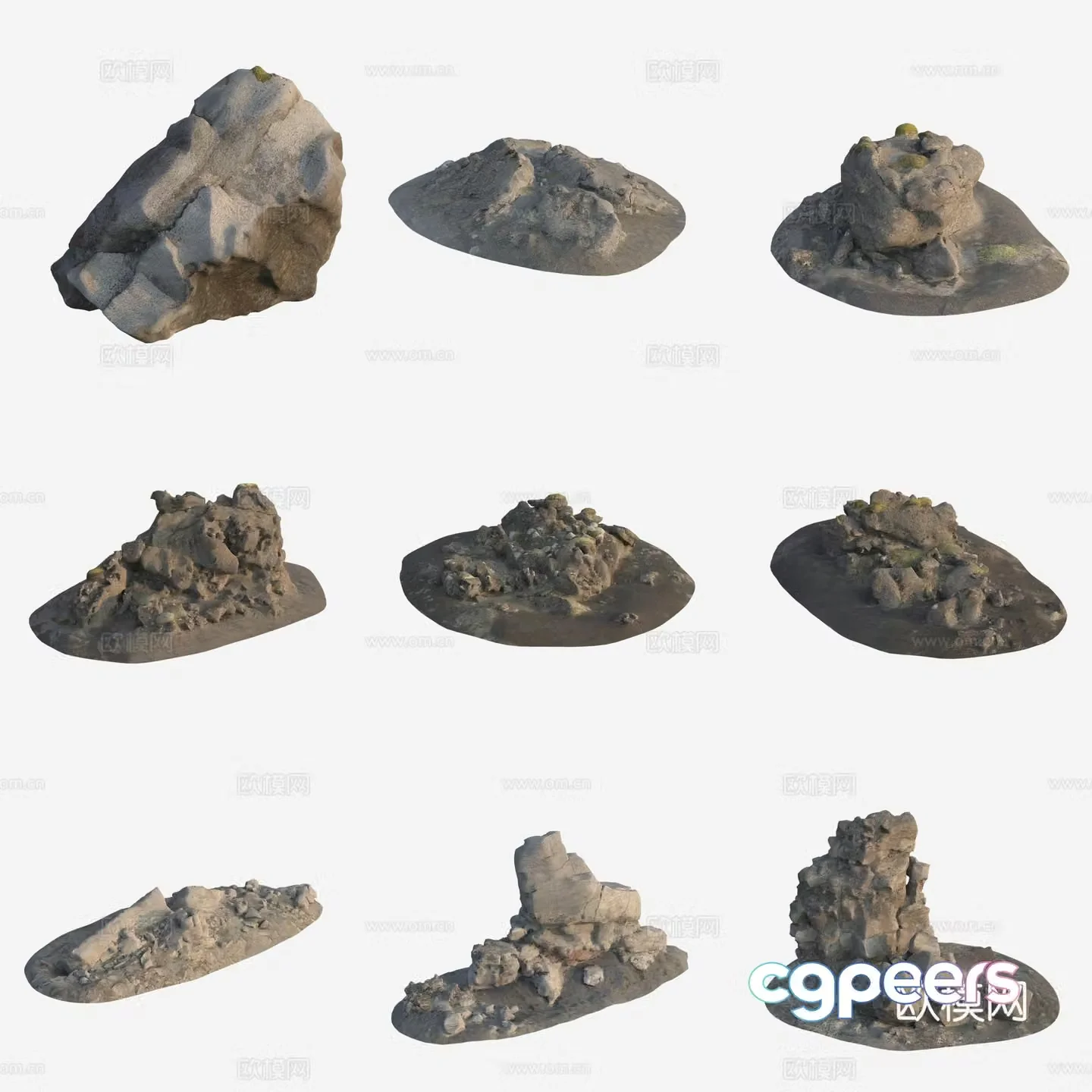 Moss Rock Volcanic Stone Large Stone Stack 3D Model