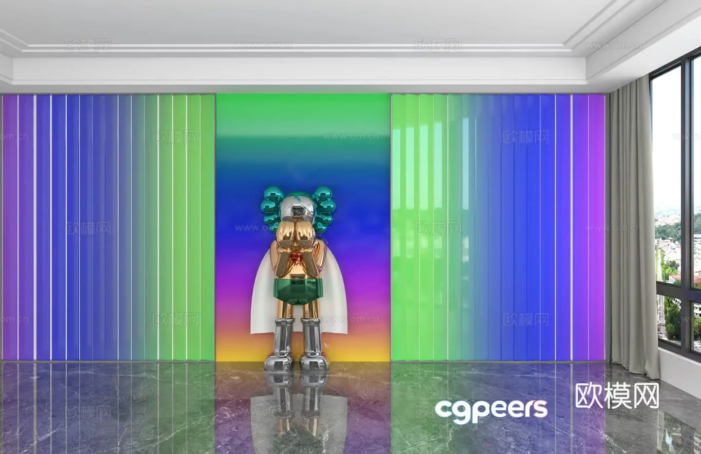 Modern gradient rainbow background wall 3d model
