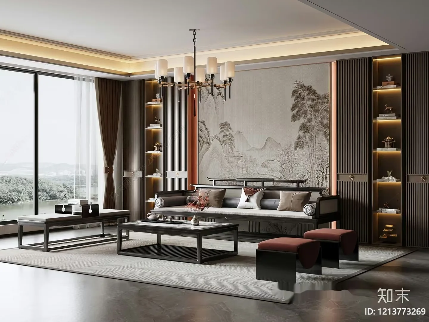 Modern Chinese Living Room 3D Model – 16268 – VRAY Render