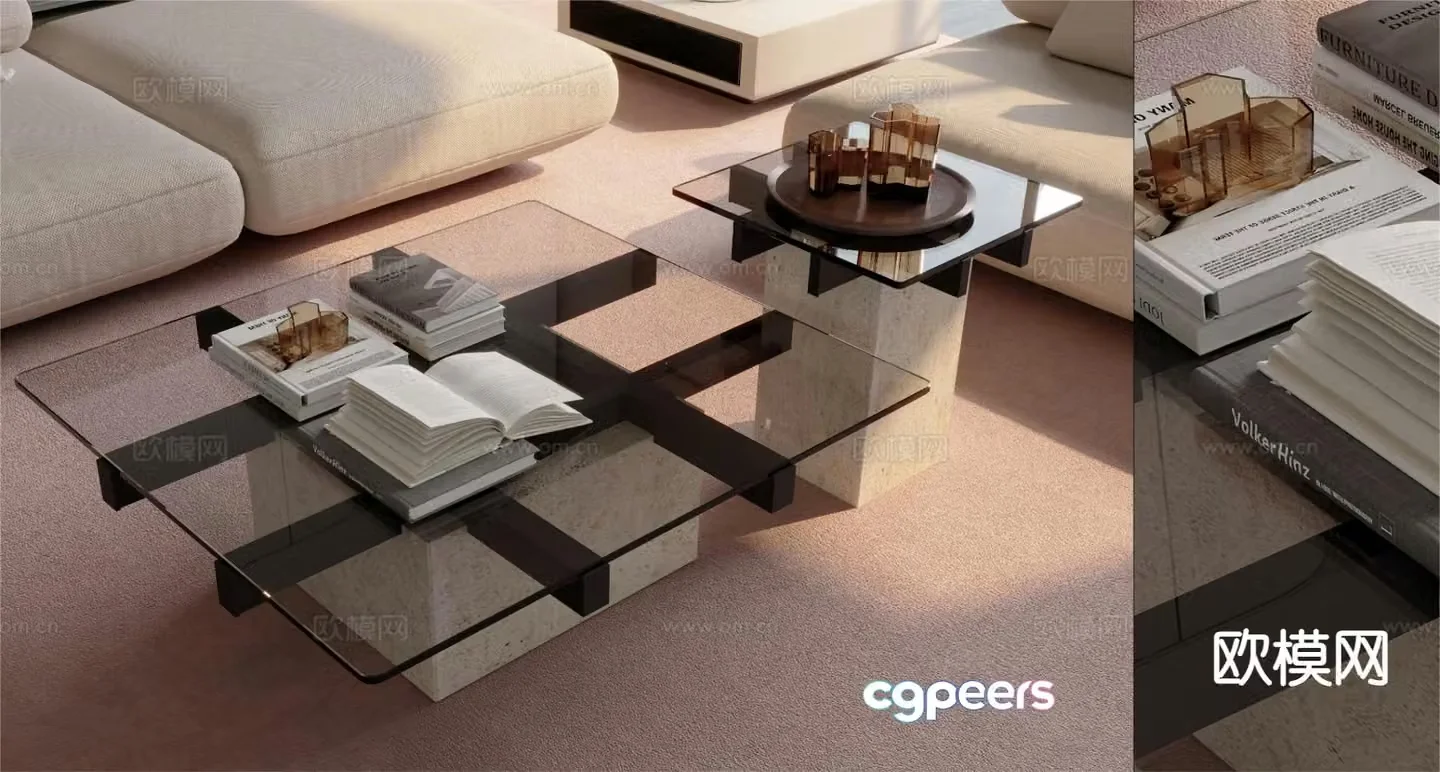 Modern glass coffee table mother-in-law coffee table 3d model