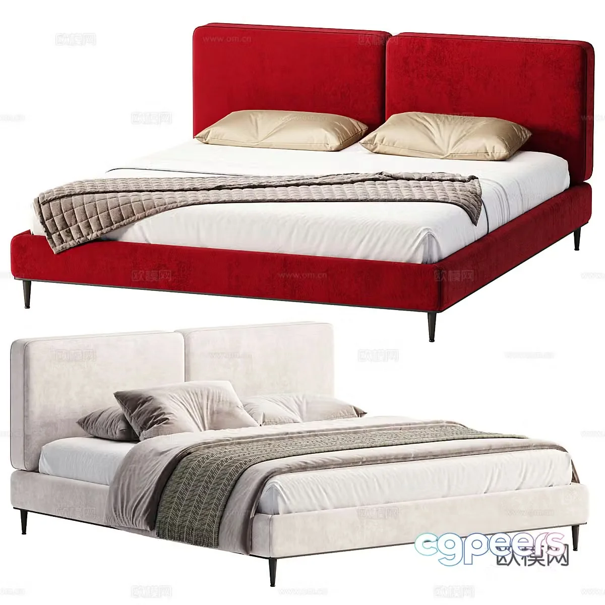Modern Italian minimalist fabric double bed 3D model