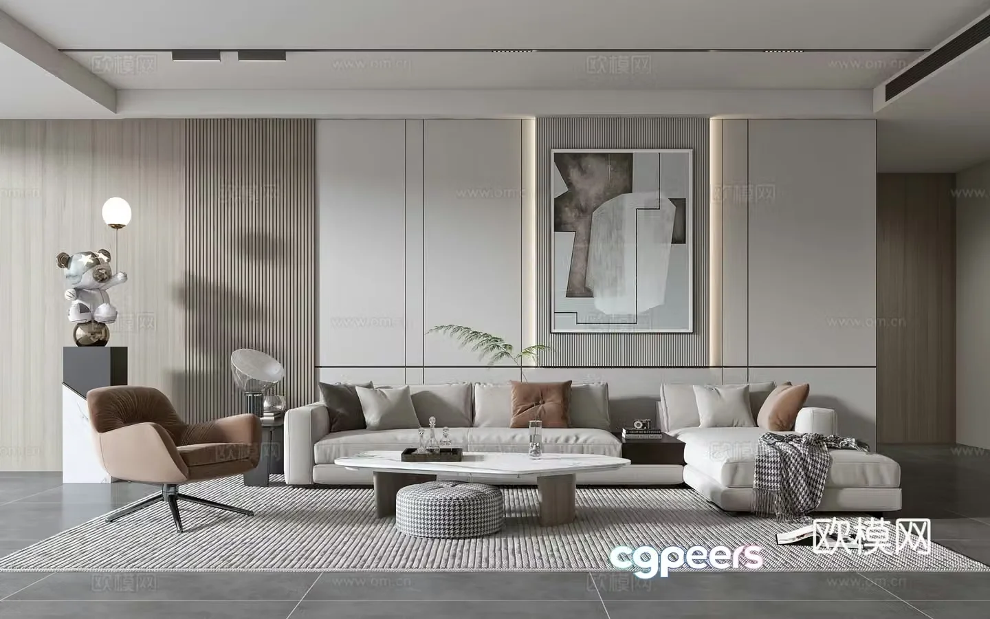 Modern living room modern sofa coffee table combination modern background wall 3d model