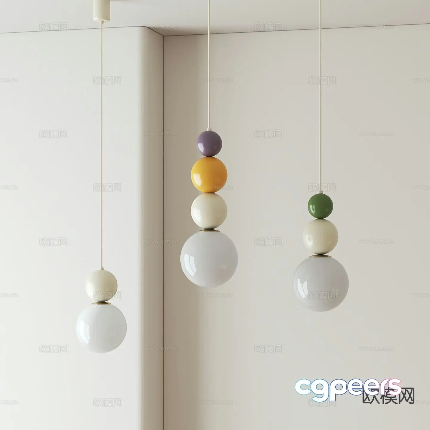 Cream style spherical small chandelier 3d model