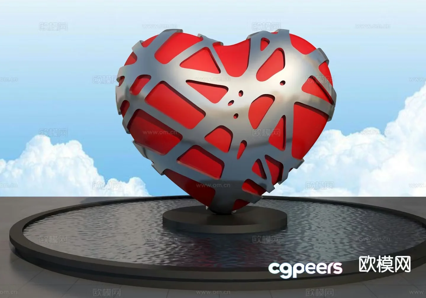 Peach Heart Sculpture Landscape Sculpture 3D Model