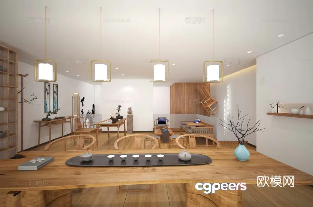New Chinese style reception room reception area 3D model